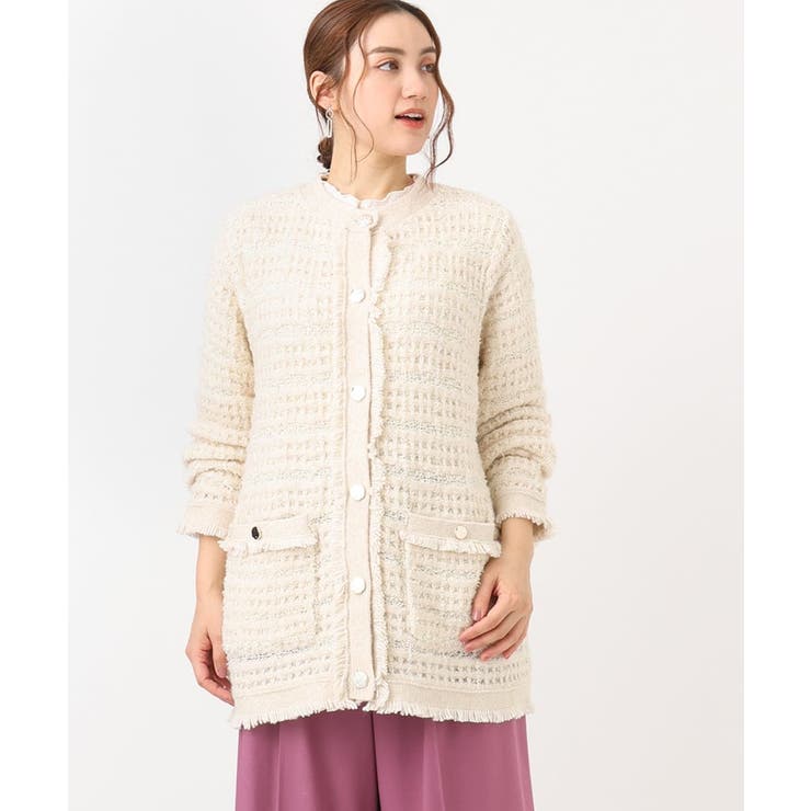 アイボリー(80) | 【大きいサイズ】ツイードニットジャケット | eur3