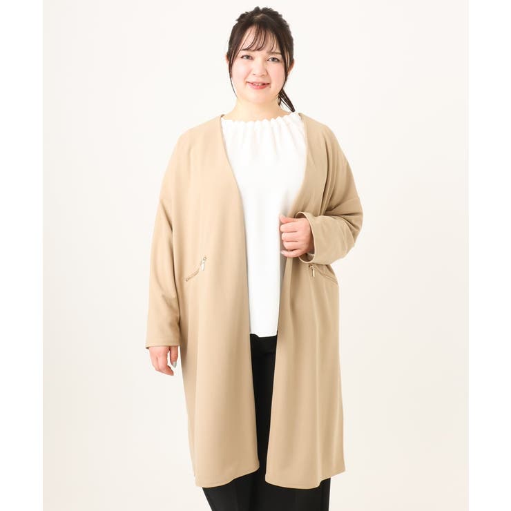 グレージュ(89) | 【大きいサイズ】カットジョーゼットロングアウター | eur3