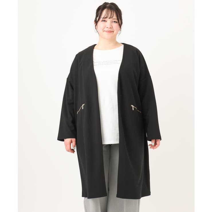 ブラック(94) | 【大きいサイズ】カットジョーゼットロングアウター | eur3