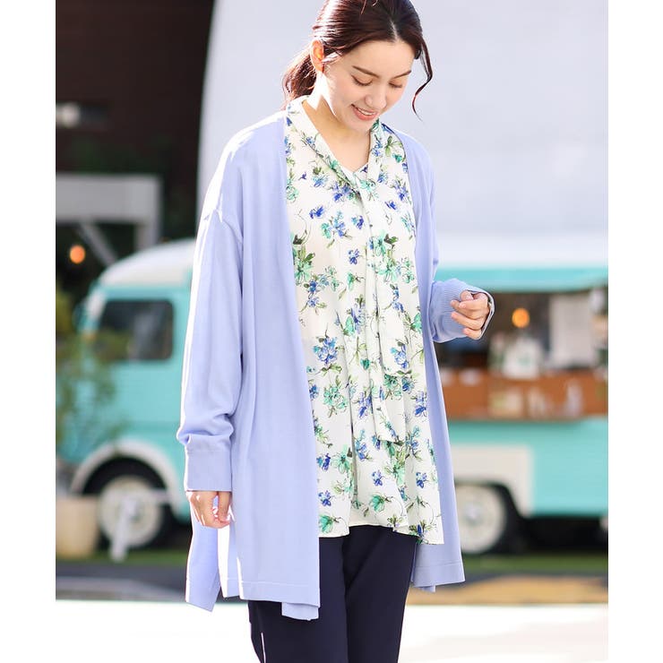 ライトブルー(50) | 【大きいサイズ】ボクシートッパーカーディガン | eur3