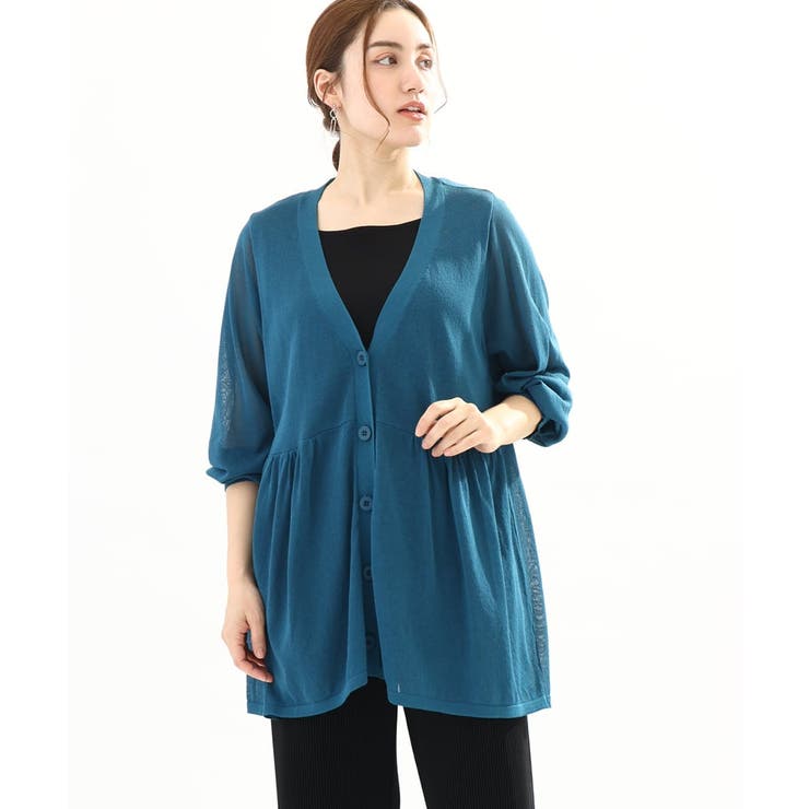 ブルー(55) | 【大きいサイズ】シアーペプラムカーディガン | eur3