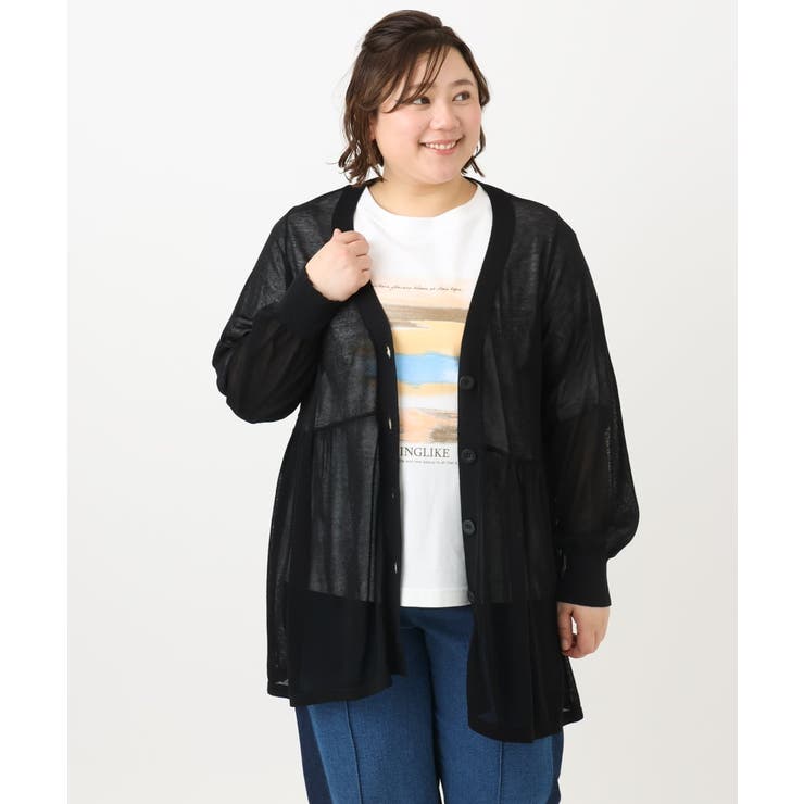 ブラック(94) | 【大きいサイズ】シアーペプラムカーディガン | eur3