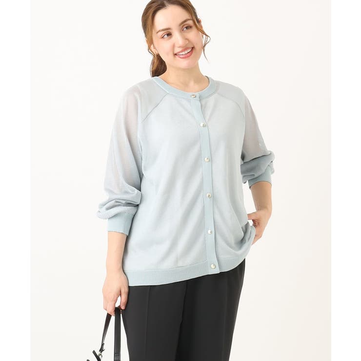 ライトブルー(50) | 【大きいサイズ/2WAY】ラメシアーカーディガン | eur3