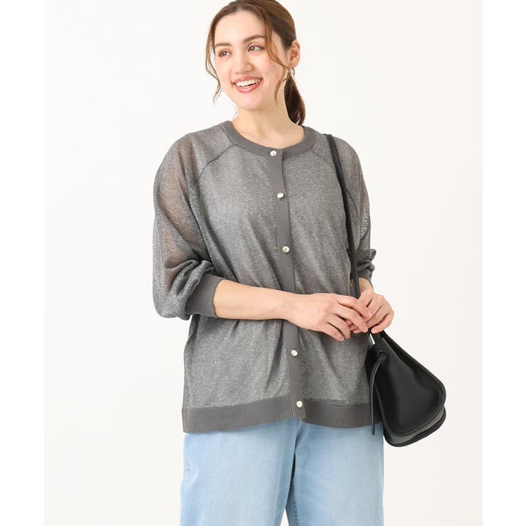 ダークグレー(93) | 【大きいサイズ/2WAY】ラメシアーカーディガン | eur3