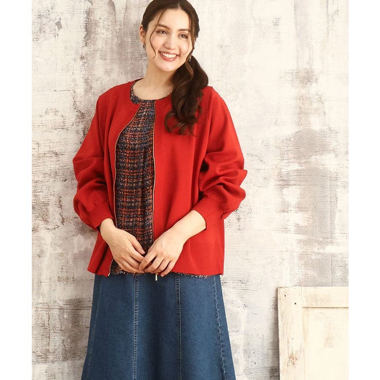 レッド(05) | 【大きいサイズ】ジップカーディガン | eur3