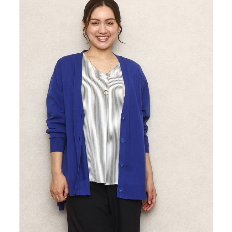 ブルー(55) | 【大きいサイズ/洗える】Vネックカーディガン | eur3