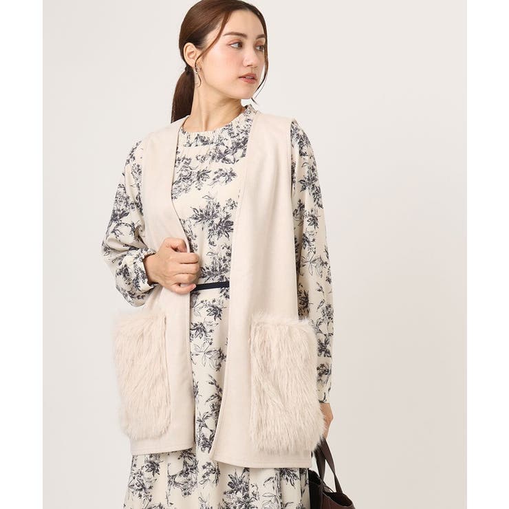 アイボリー(80) | 【大きいサイズ】ファーポケットベスト | eur3