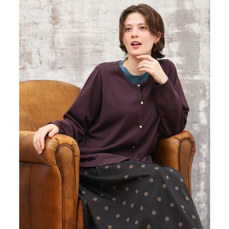 【大きいサイズ】バイカラーレイヤード風カーディガン | eur3 | 詳細画像2 