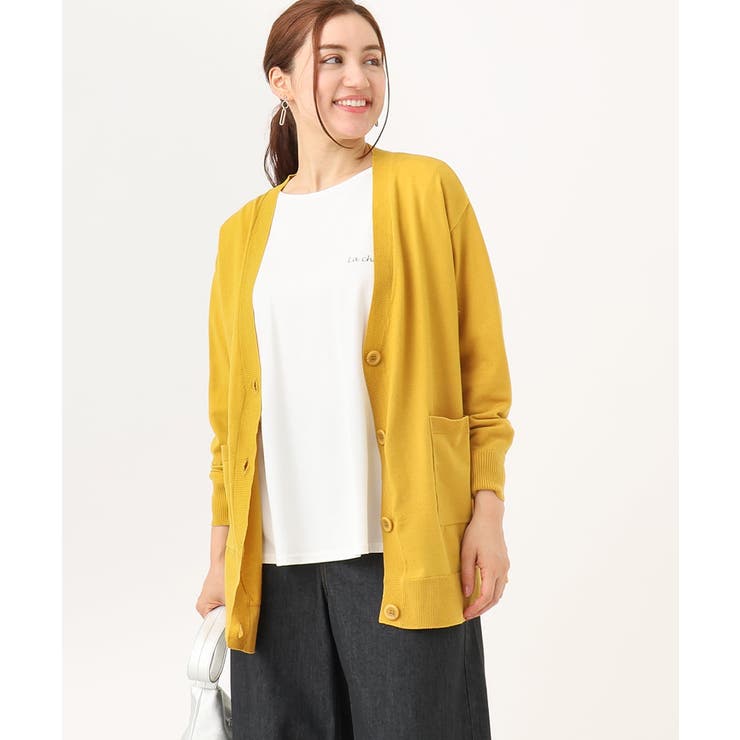 マスタード(26) | 【大きいサイズ】Vネックドロップショルダーカーディガン | eur3