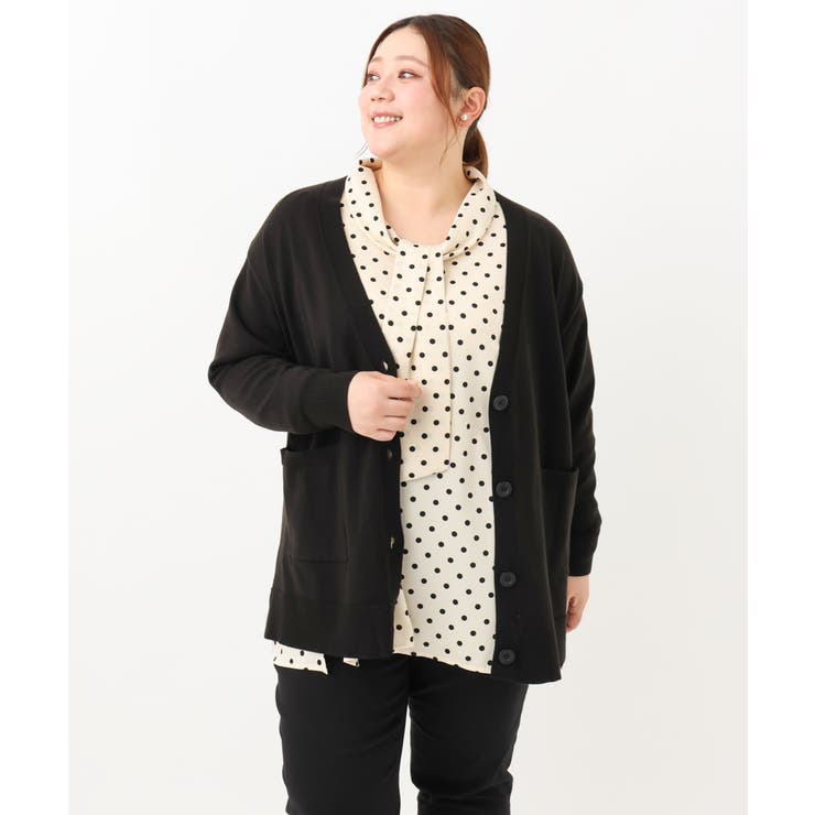 ブラック(94) | 【大きいサイズ】Vネックドロップショルダーカーディガン | eur3