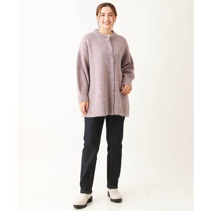 大きいサイズ】ミックスヤーンローゲージニットカーディガン[品番