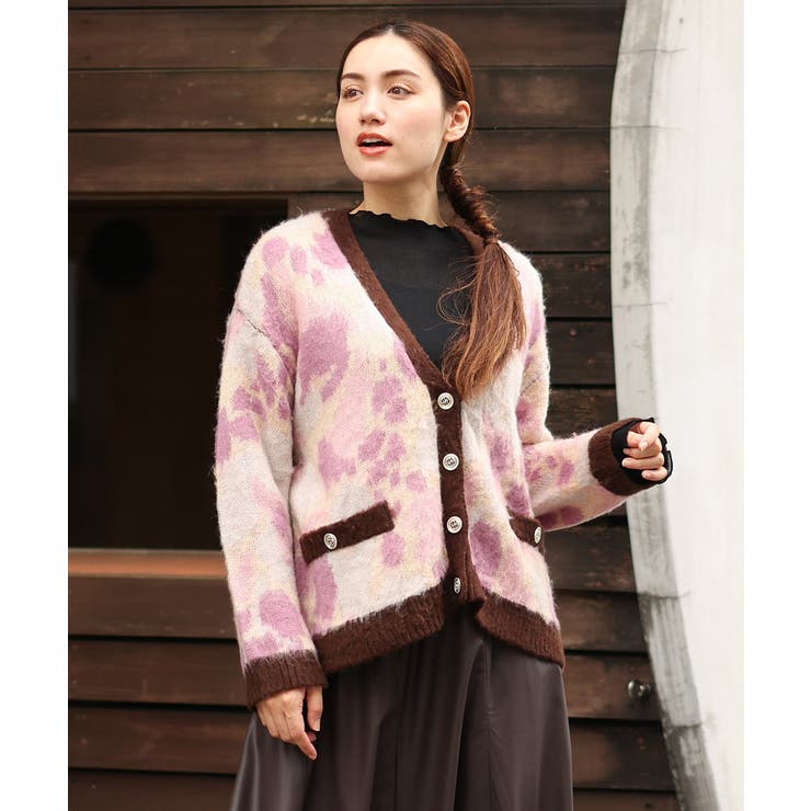 ピンク(03) | 【大きいサイズ】ジャカードカーディガン | eur3