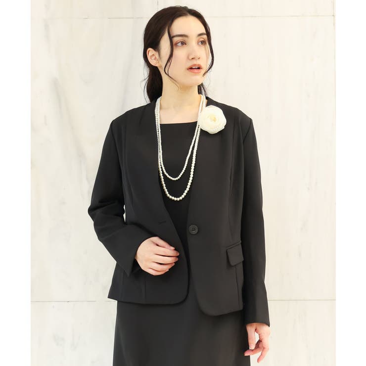 ブラック(94) | 【大きいサイズ/11号サイズあり】Wクロスストレッチノーカラージャケット | eur3