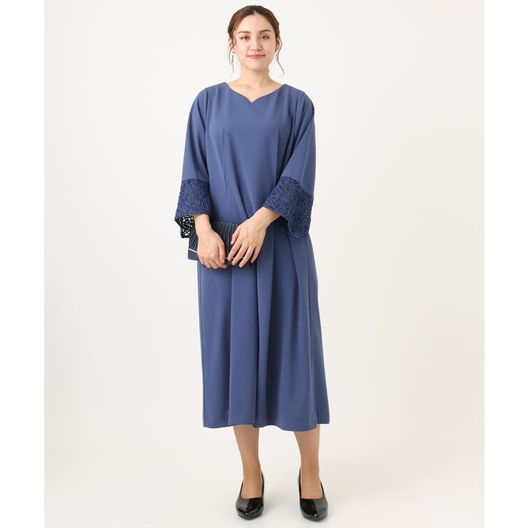 ブルー(55) | 【大きいサイズ/11号サイズあり】レーススリーブドレス | eur3