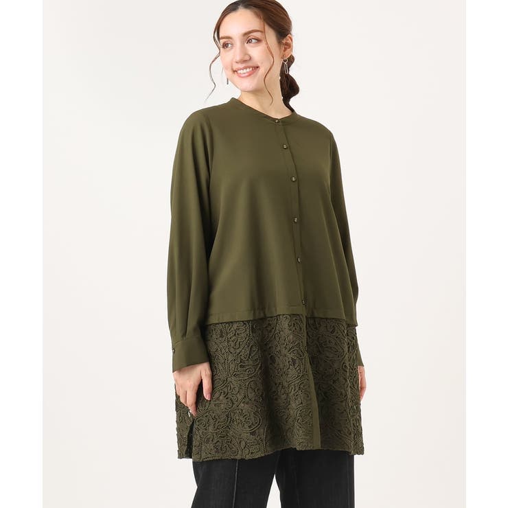 カーキ(36) | 【大きいサイズ】レースコンビシャツチュニック | eur3