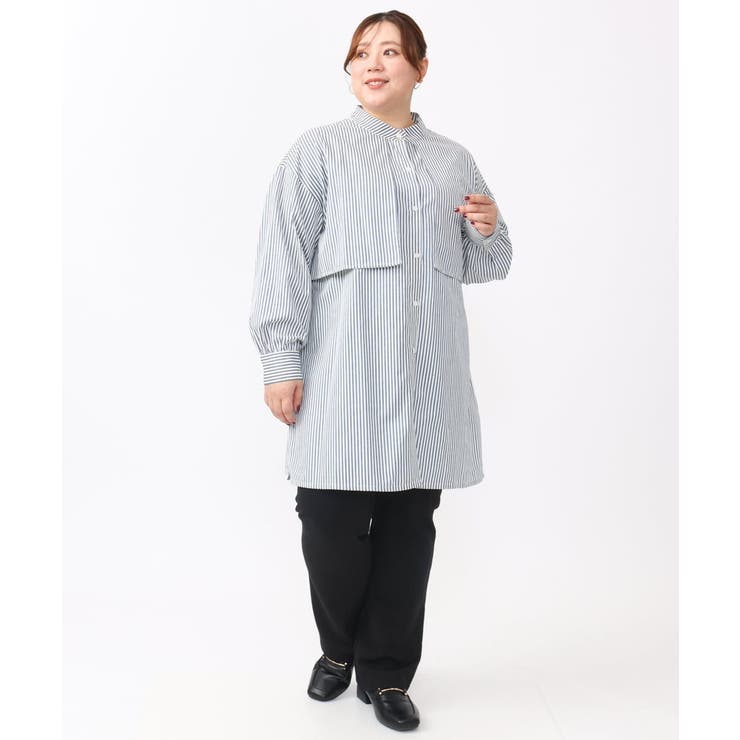 【大きいサイズ/soso×eur3】ケープ風ストライプシャツ | eur3 | 詳細画像11 
