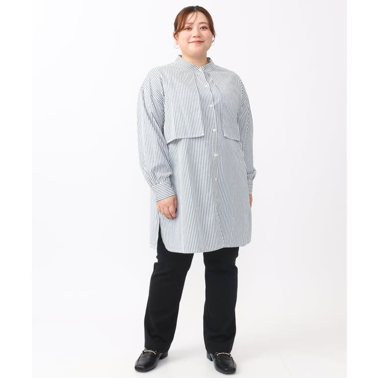 【大きいサイズ/soso×eur3】ケープ風ストライプシャツ | eur3 | 詳細画像12 