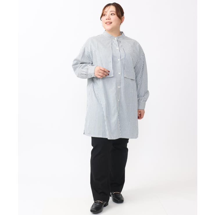【大きいサイズ/soso×eur3】ケープ風ストライプシャツ | eur3 | 詳細画像13 