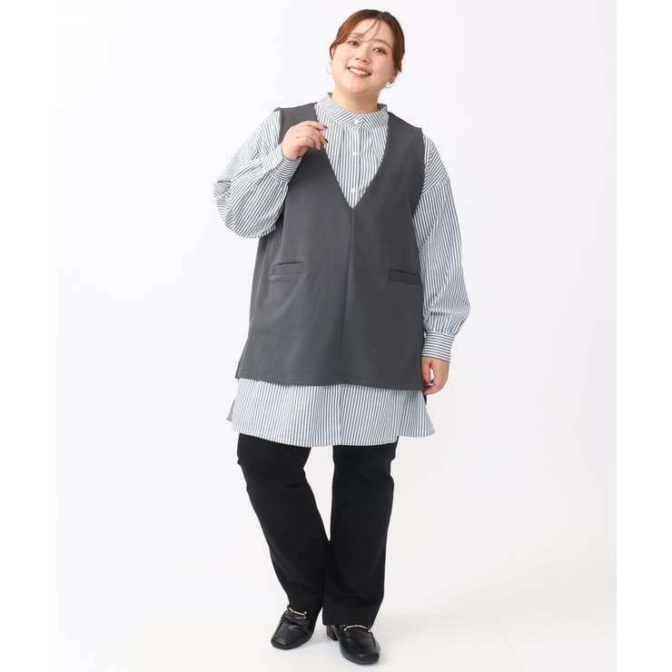 【大きいサイズ/soso×eur3】ケープ風ストライプシャツ | eur3 | 詳細画像15 