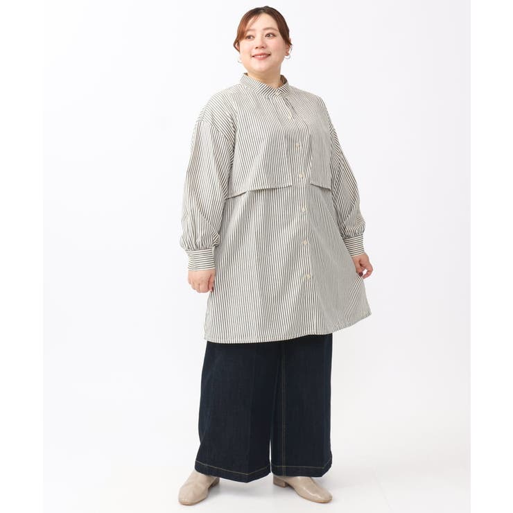 【大きいサイズ/soso×eur3】ケープ風ストライプシャツ | eur3 | 詳細画像19 