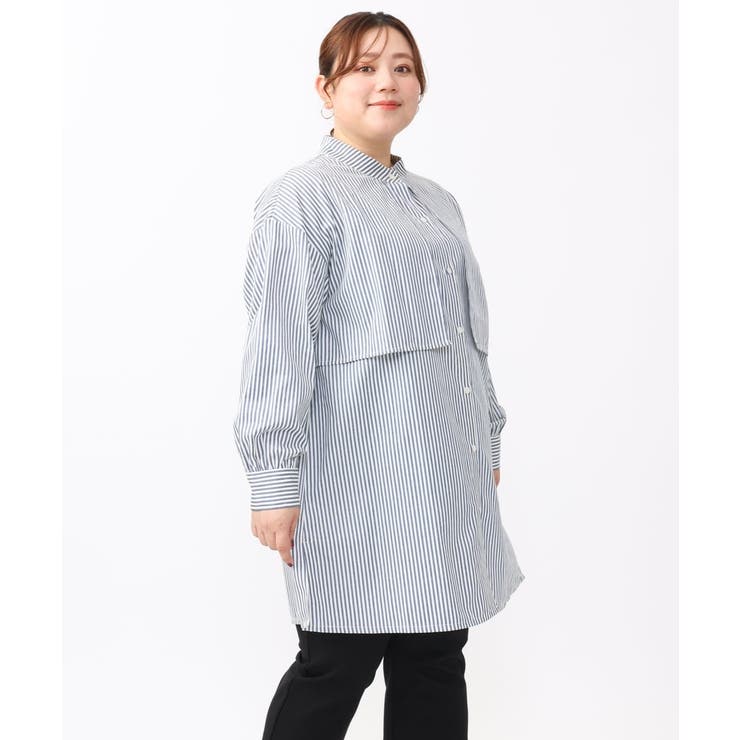 【大きいサイズ/soso×eur3】ケープ風ストライプシャツ | eur3 | 詳細画像2 