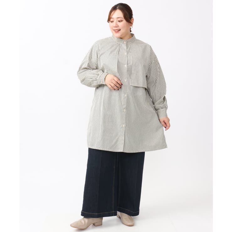 【大きいサイズ/soso×eur3】ケープ風ストライプシャツ | eur3 | 詳細画像20 