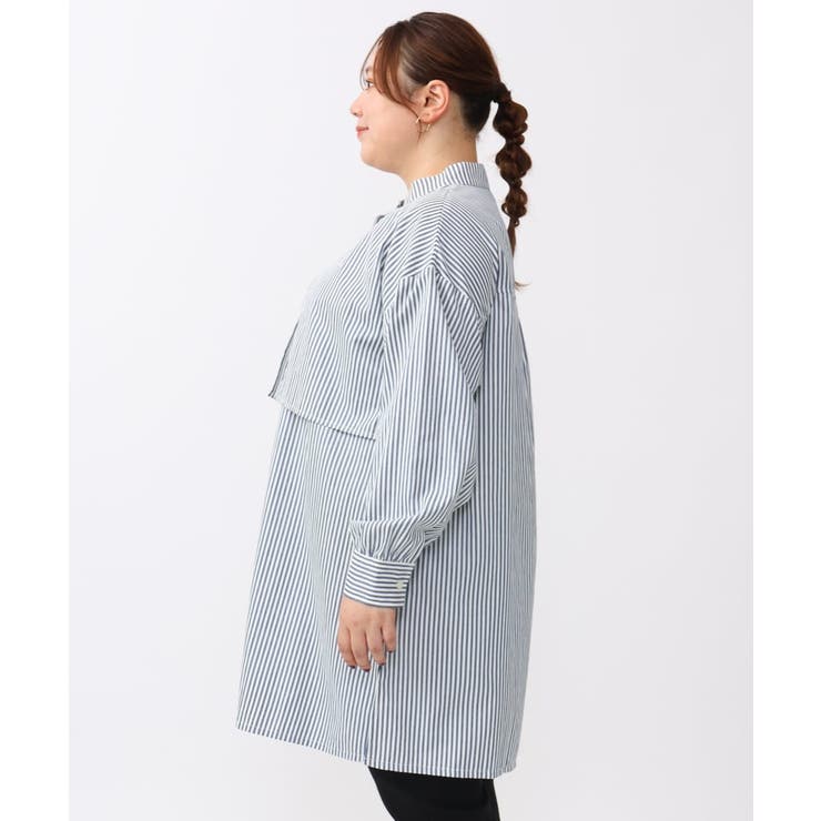 【大きいサイズ/soso×eur3】ケープ風ストライプシャツ | eur3 | 詳細画像4 