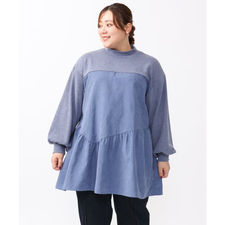 ブルー(55) | 【大きいサイズ/soso×eur3】イレヘムギャザーチュニック | eur3