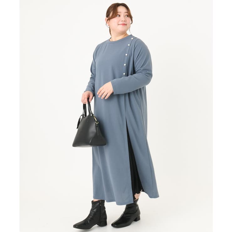 ブルー(55) | 【大きいサイズ】カットプリーツワンピース | eur3