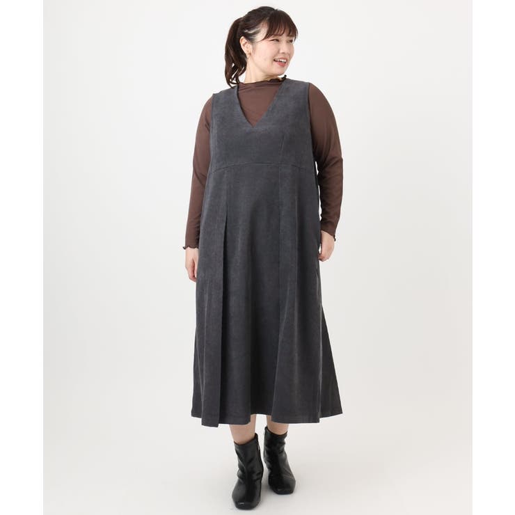 ダークグレー(93) | 【大きいサイズ】コーデュロイジャンパースカート | eur3