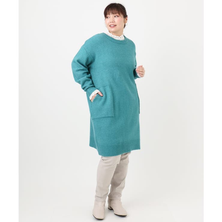 エウルキューブ（eur3）/【大きいサイズ/LAVEANGE×eur3】アンゴラタッチニットチュニックワンピース アンゴラタッチニットチュニックワンピース[品番：ITKW0023540]｜eur3