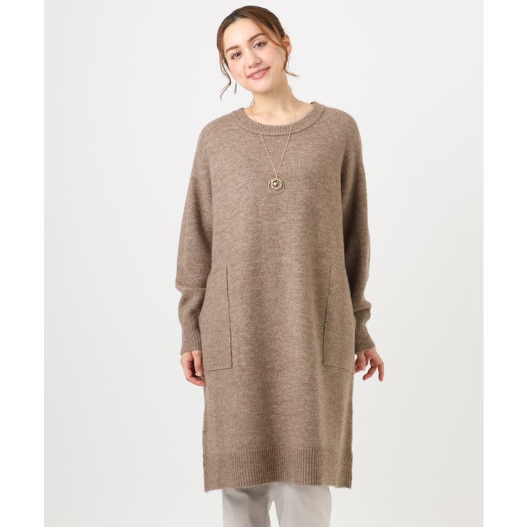 モカ(84) | 【大きいサイズ LAVEANGE×eur3】アンゴラタッチニットチュニックワンピ… | eur3