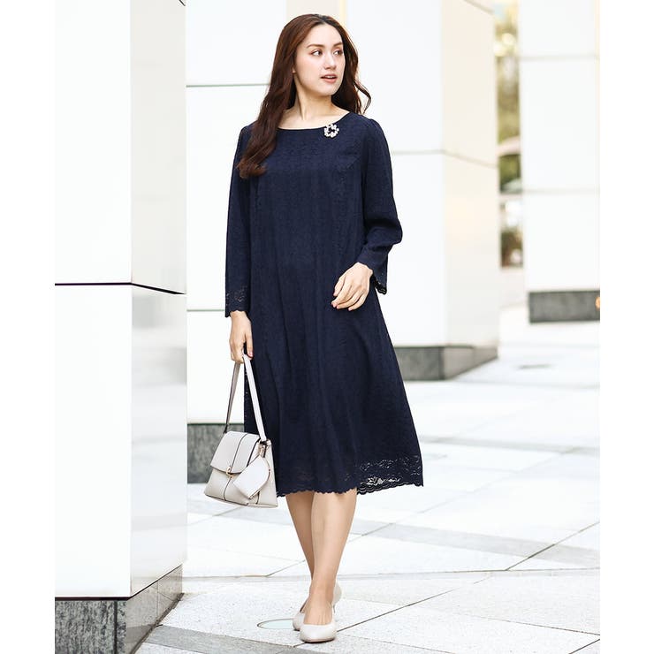 ネイビー(57) | 【大きいサイズ/11号サイズあり】スカラップレースワンピース | eur3