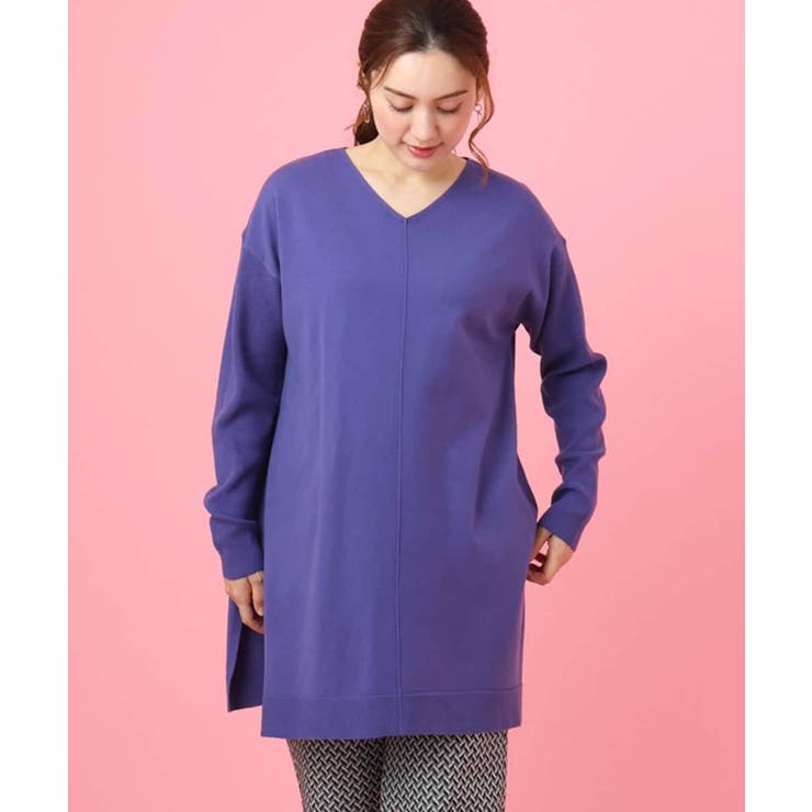 ブルー(55) | 【大きいサイズ】Vネックニットチュニック | eur3