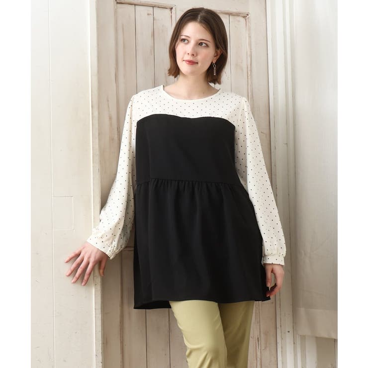 ホワイト(90) | 【大きいサイズ】ビスチェ風ドッキングトップス | eur3