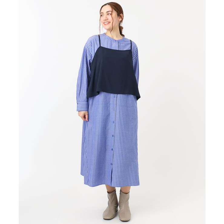 ブルー(55) | 【大きいサイズ】ビスチェ×シャツワンピースセット | eur3