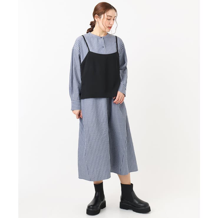 ネイビー(57) | 【大きいサイズ】ビスチェ×シャツワンピースセット | eur3