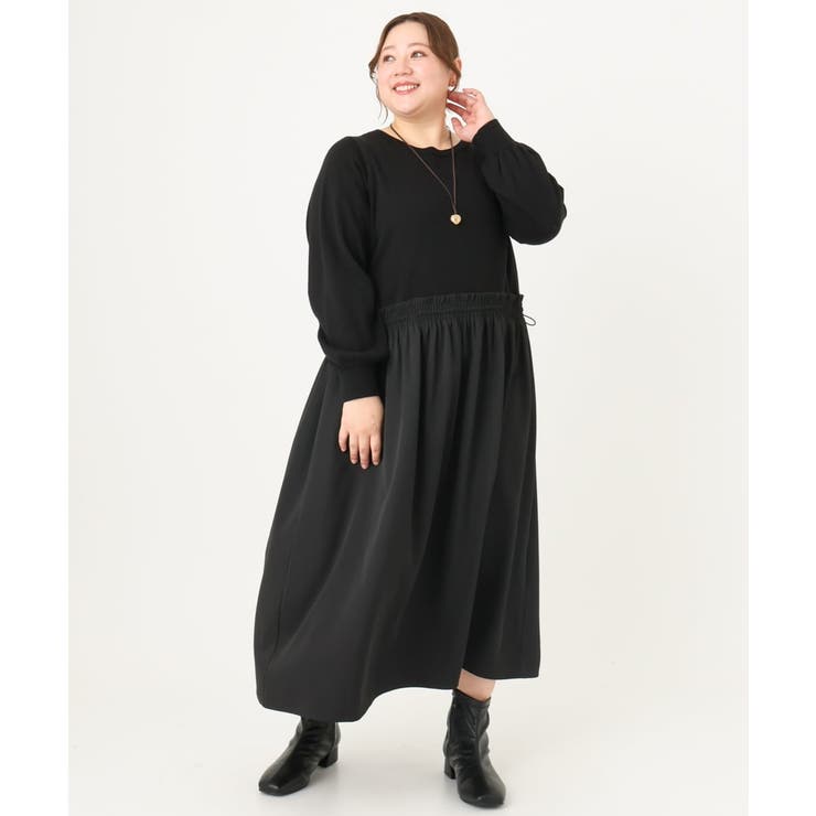 【大きいサイズ】シャーリングコンビワンピース | eur3 | 詳細画像18 