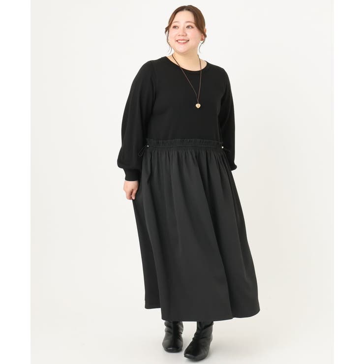 【大きいサイズ】シャーリングコンビワンピース | eur3 | 詳細画像19 