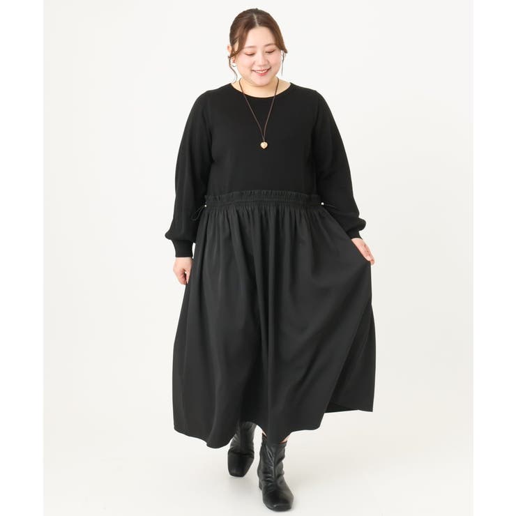 【大きいサイズ】シャーリングコンビワンピース | eur3 | 詳細画像20 