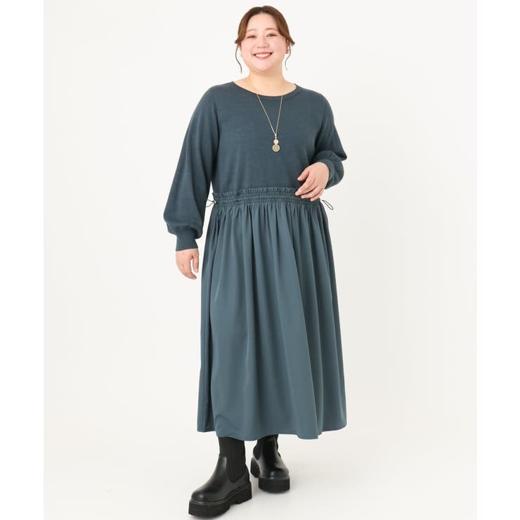 【大きいサイズ】シャーリングコンビワンピース | eur3 | 詳細画像5 