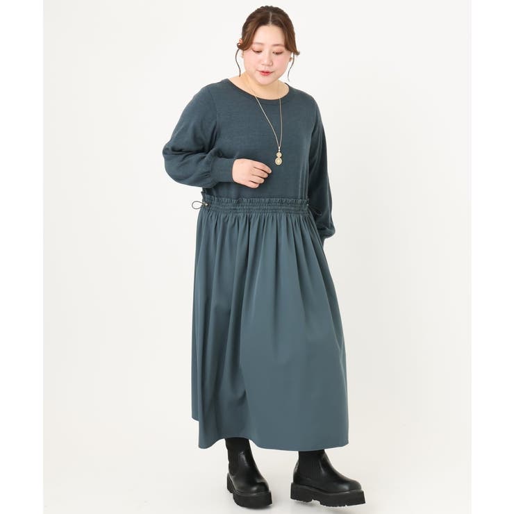 【大きいサイズ】シャーリングコンビワンピース | eur3 | 詳細画像6 