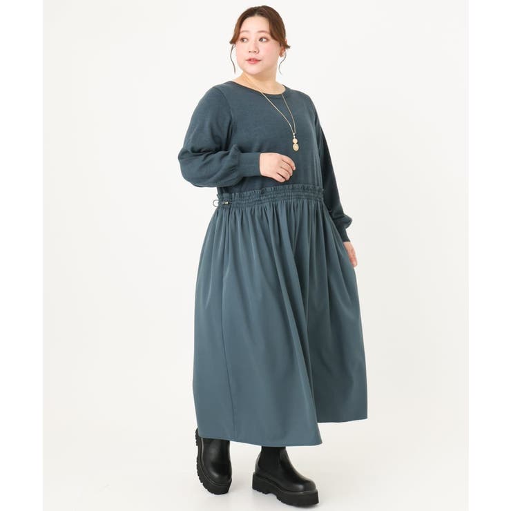 【大きいサイズ】シャーリングコンビワンピース | eur3 | 詳細画像7 