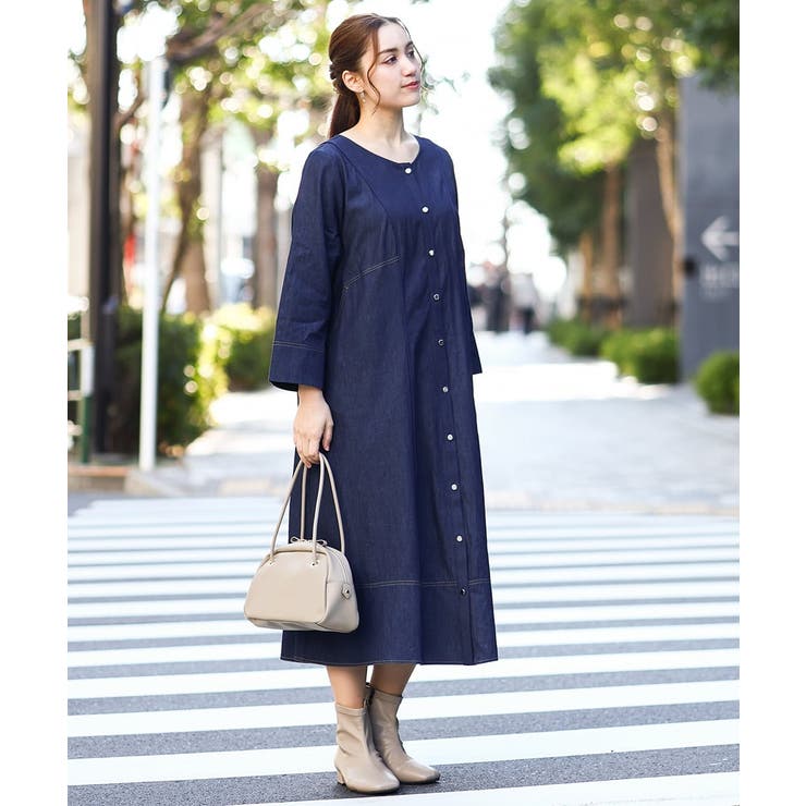 ネイビー(57) | 【大きいサイズ】パイピングワンピース | eur3