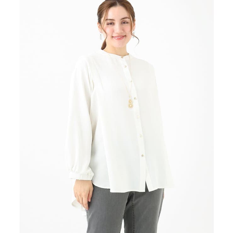 ホワイト(90) | 【大きいサイズ】ポーラバンドカラーチュニック | eur3