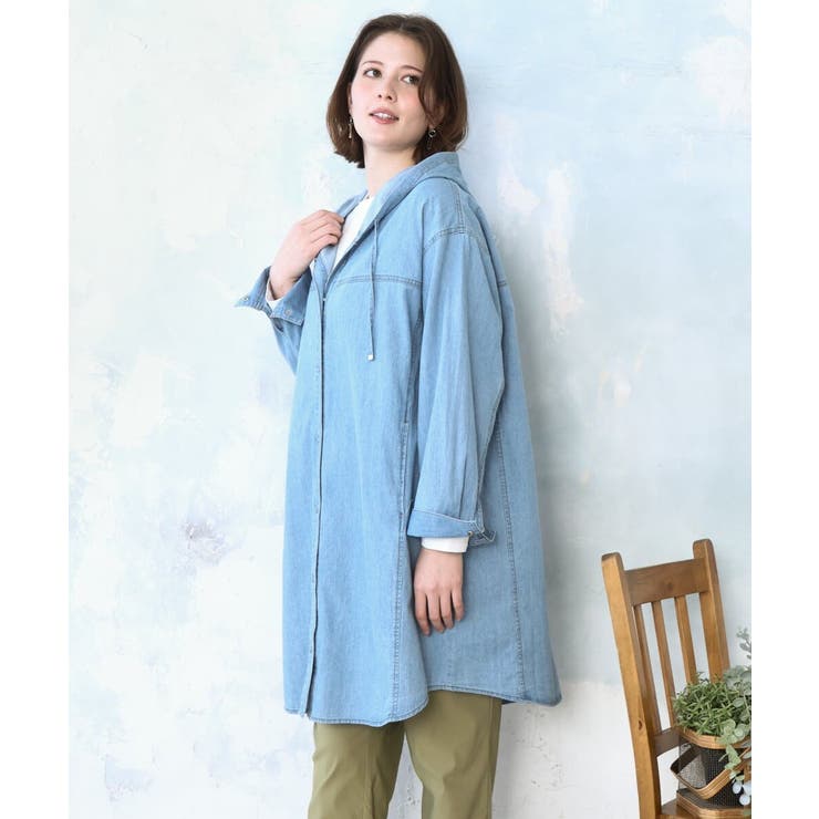 【大きいサイズ】デニムフーディ―シャツチュニック | eur3 | 詳細画像2 