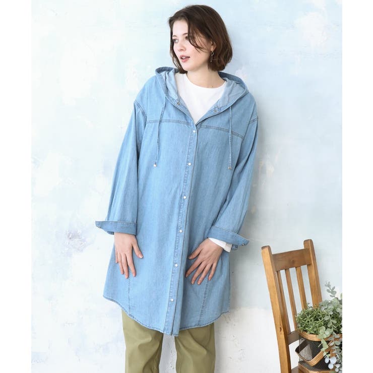 ライトブルー(50) | 【大きいサイズ】デニムフーディ―シャツチュニック | eur3