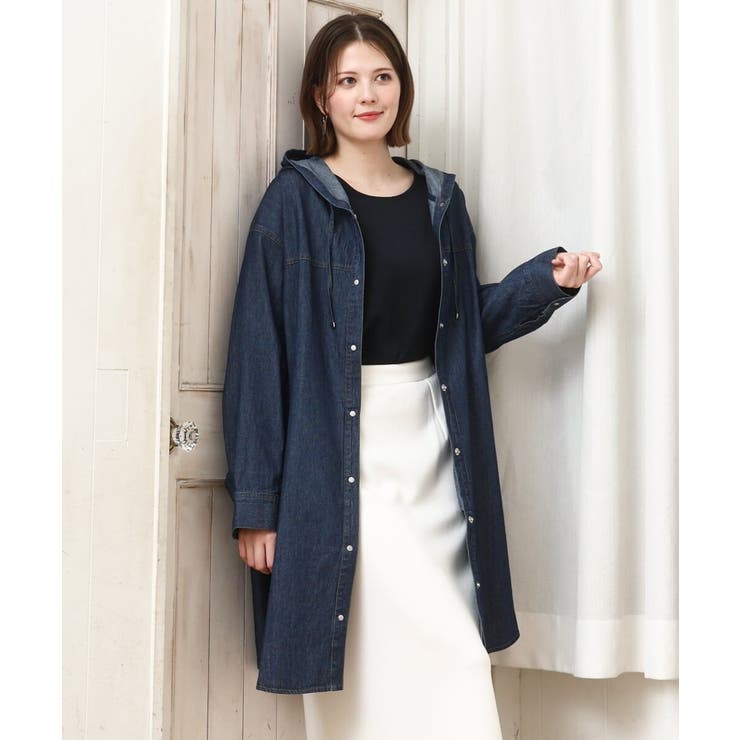 ネイビー(57) | 【大きいサイズ】デニムフーディ―シャツチュニック | eur3