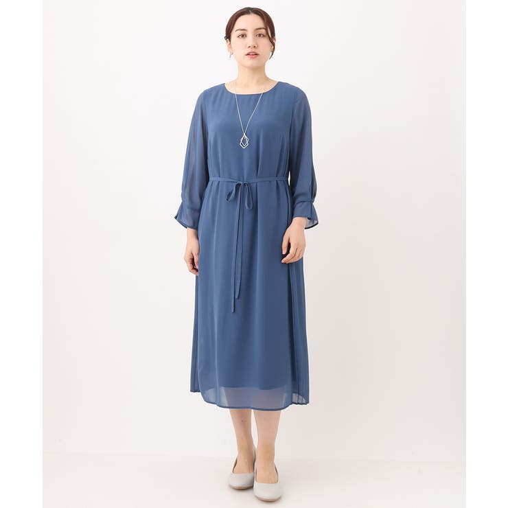 ブルー(55) | 【大きいサイズ/11号サイズあり】サイドプリーツワンピース | eur3