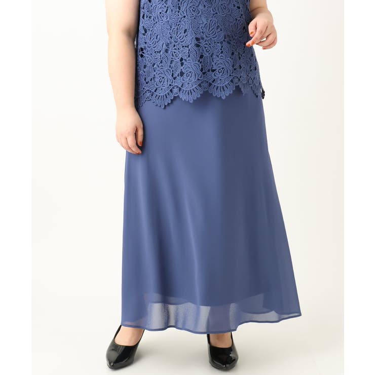 【大きいサイズ】レースブラウス×ジョーゼットスカートセットアップ | eur3 | 詳細画像2 